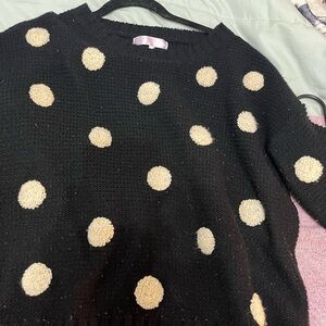 New York & Company Black Sweater with Cream Polka Dots